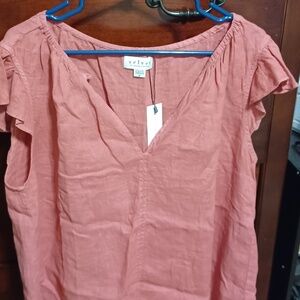 NWT Velvet by Graham and Spencer Red Linen Top Blouse Size M
